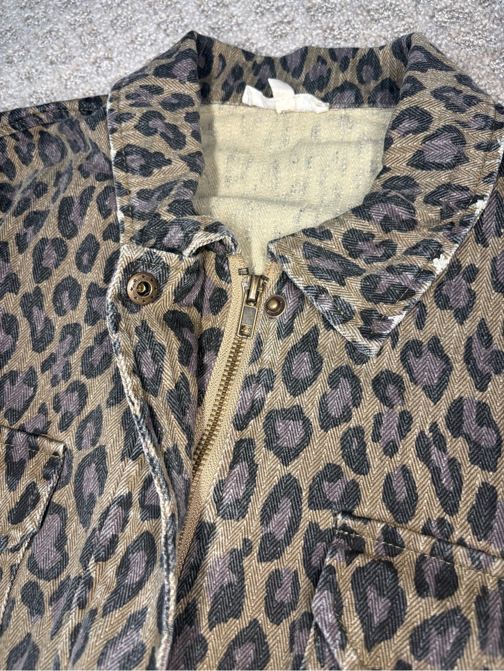 Mystree Leopard Print Drawstring Cotton Jean Jacket - Green/Black